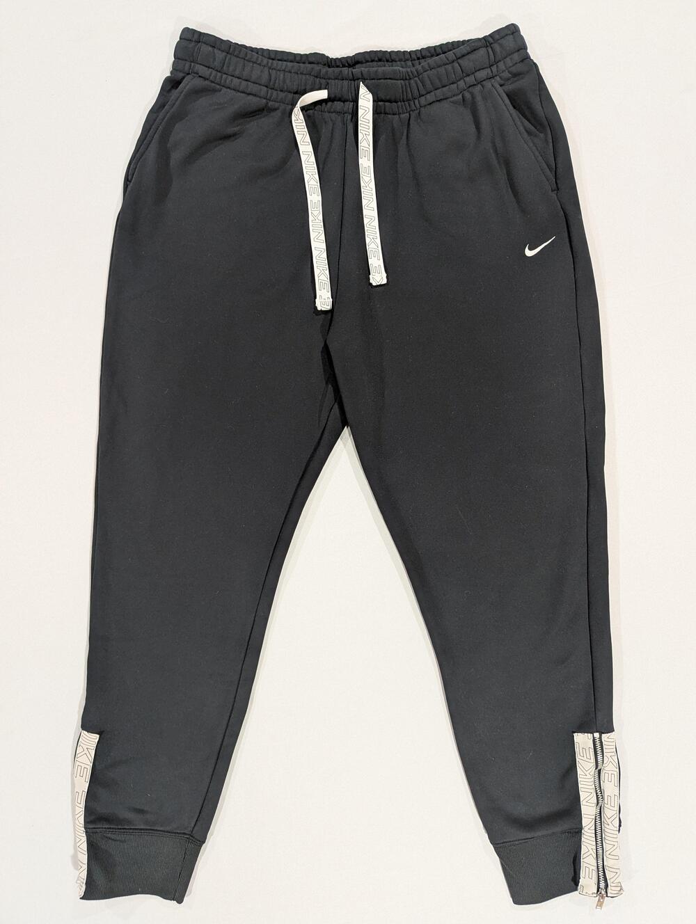 Nike Pants Mens M Black Fleece Joggers Elastic Waist Zip Ankle Logo Athletic Gym